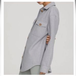 Good American oversized gray wool shacket jacket button up size 1/2 (sm/m)